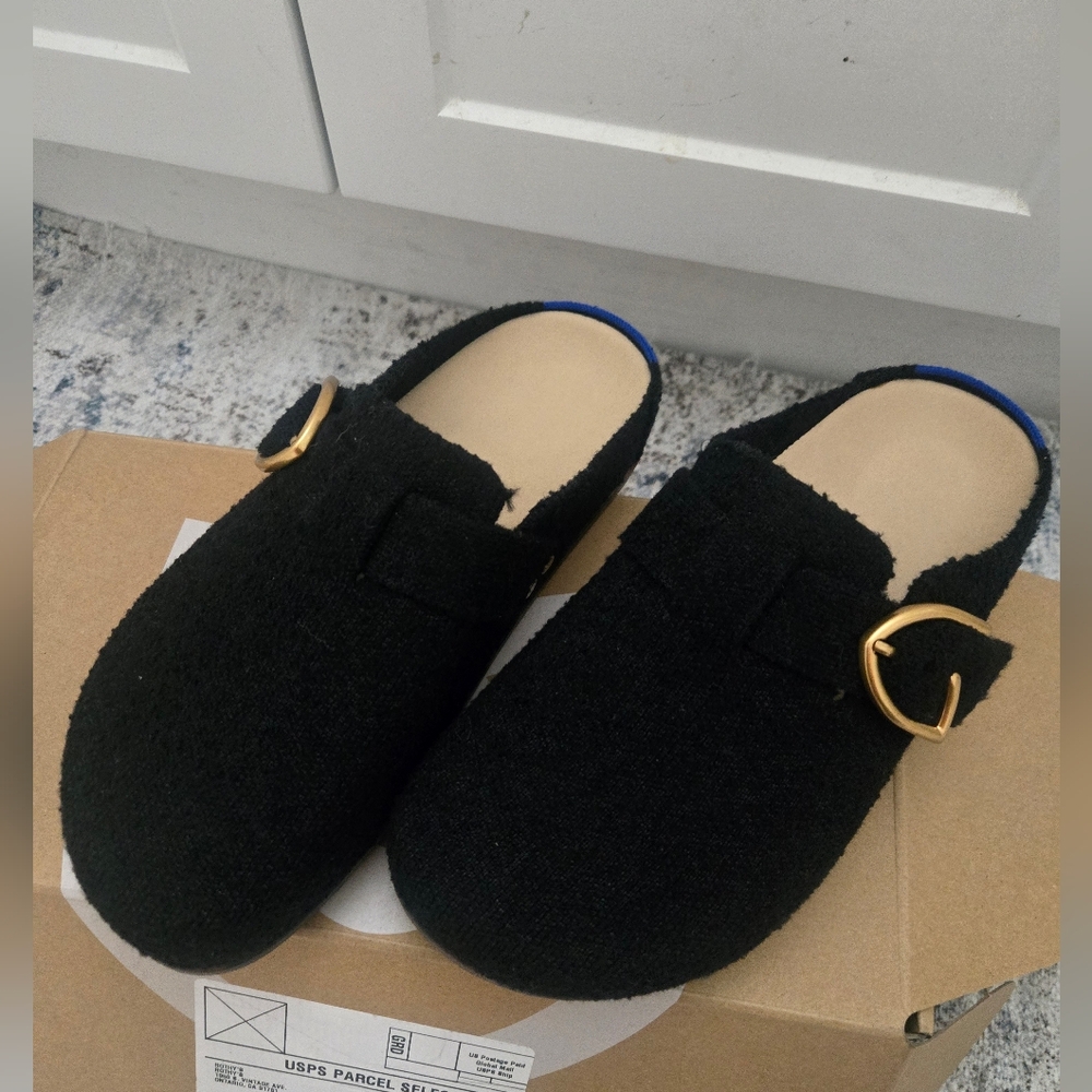 Rothy's The Buckle Clog - Soft Black Bouclé Size 6
